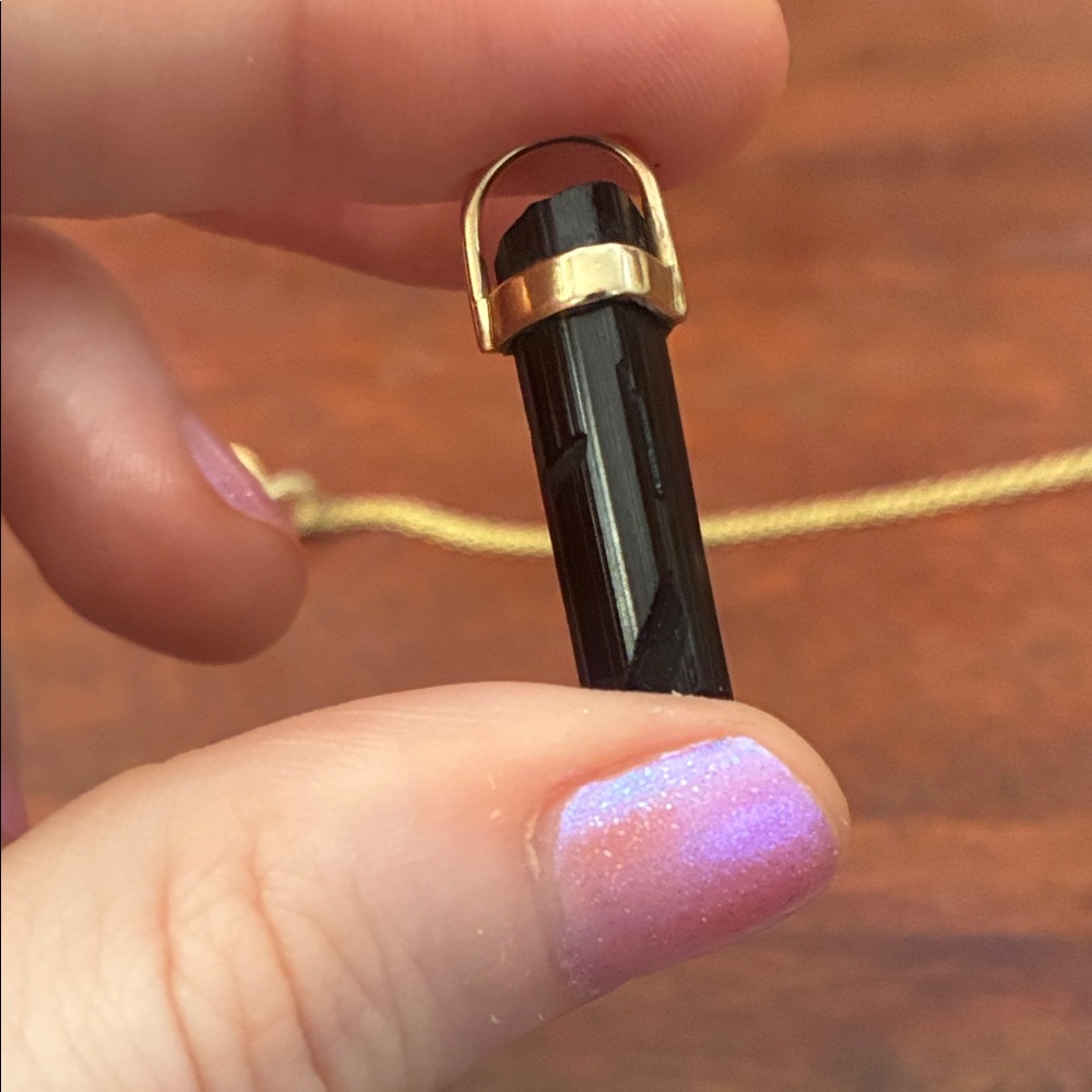 14k solid yellow gold black tourmaline pendant